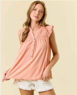 Ruffle Detail Textured Sleeveless Blouse