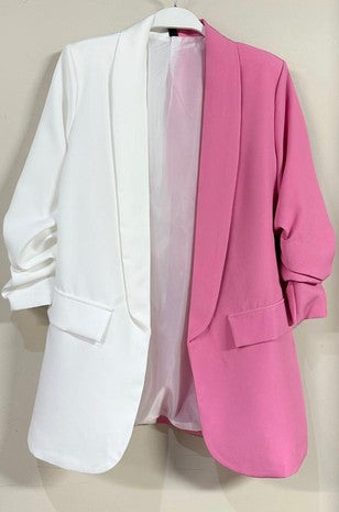 The Sami Color Block Pink/White Blazer