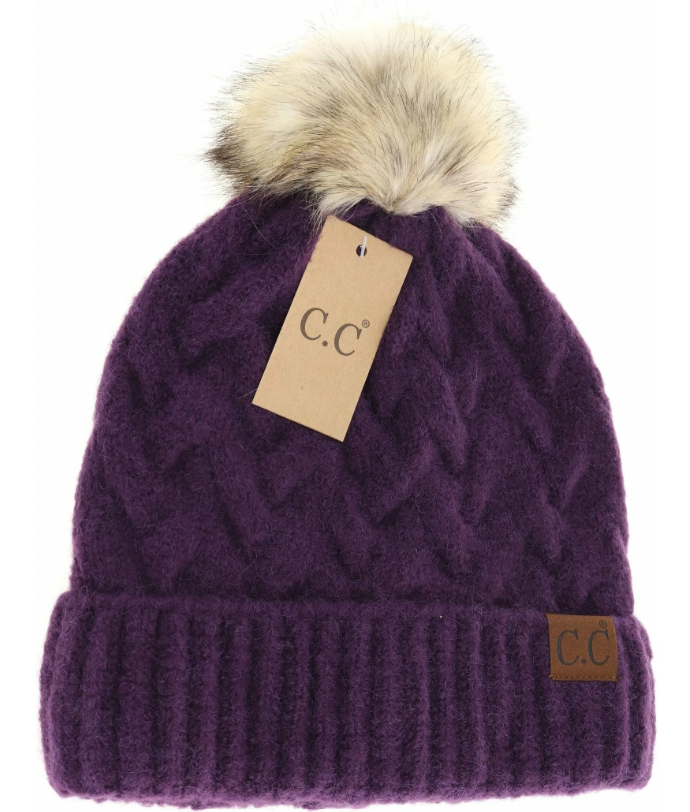 Purple Chunky Pom C.C. Beanie