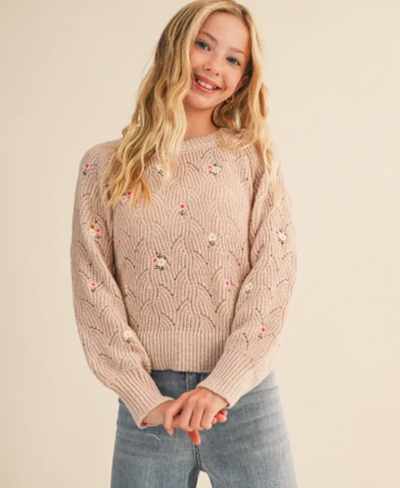 Tweens detailed flower sweater