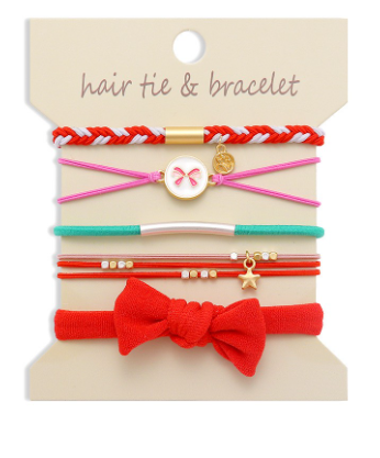 Red Boho knot bracelet hair ties Christmas