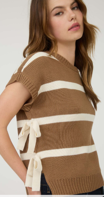 Stripe Side Tie Short Sleeve