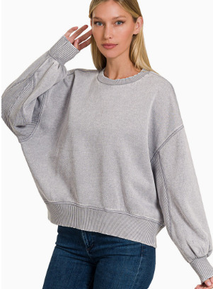 Oversized Acid Wash Pullover in color sleet