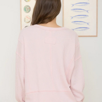 Raw Edge Ribbed Knit Split Neck Top