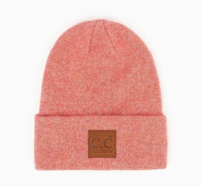 C.C. Heather Knit Beanie Hat in strawberry