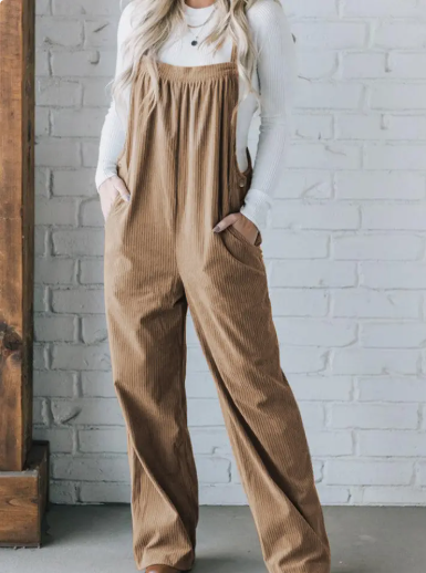 Solid Pocket Overalls-Tan or Black