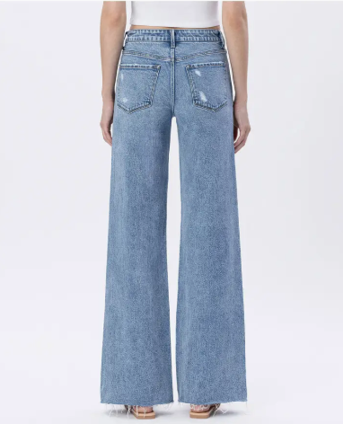 HR Raw Hem Wide Jeans