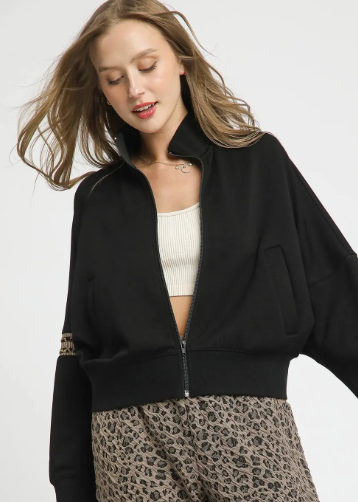 Leopard oversize zip up jacket