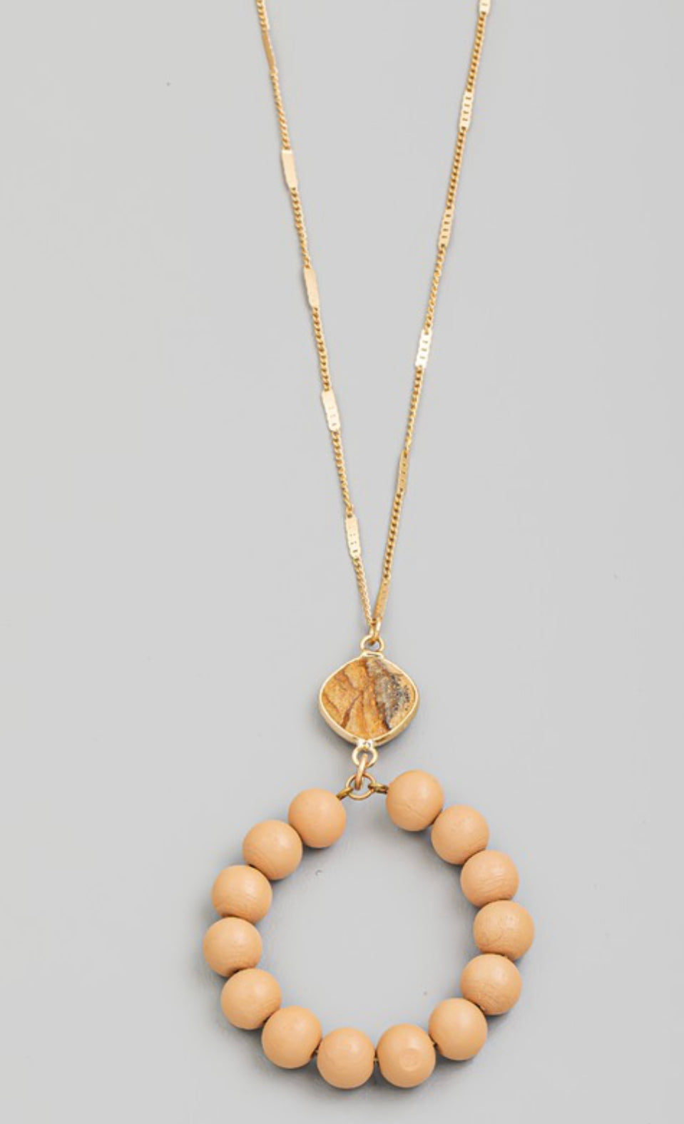 White Or Natural Ball Beaded Circle Cutout Long Necklace