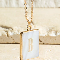 Gold and White Initial Square Necklaces