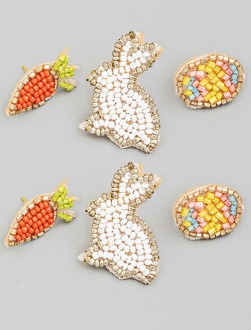 Happy Easter Mini Seed Beaded Bunny Earrings