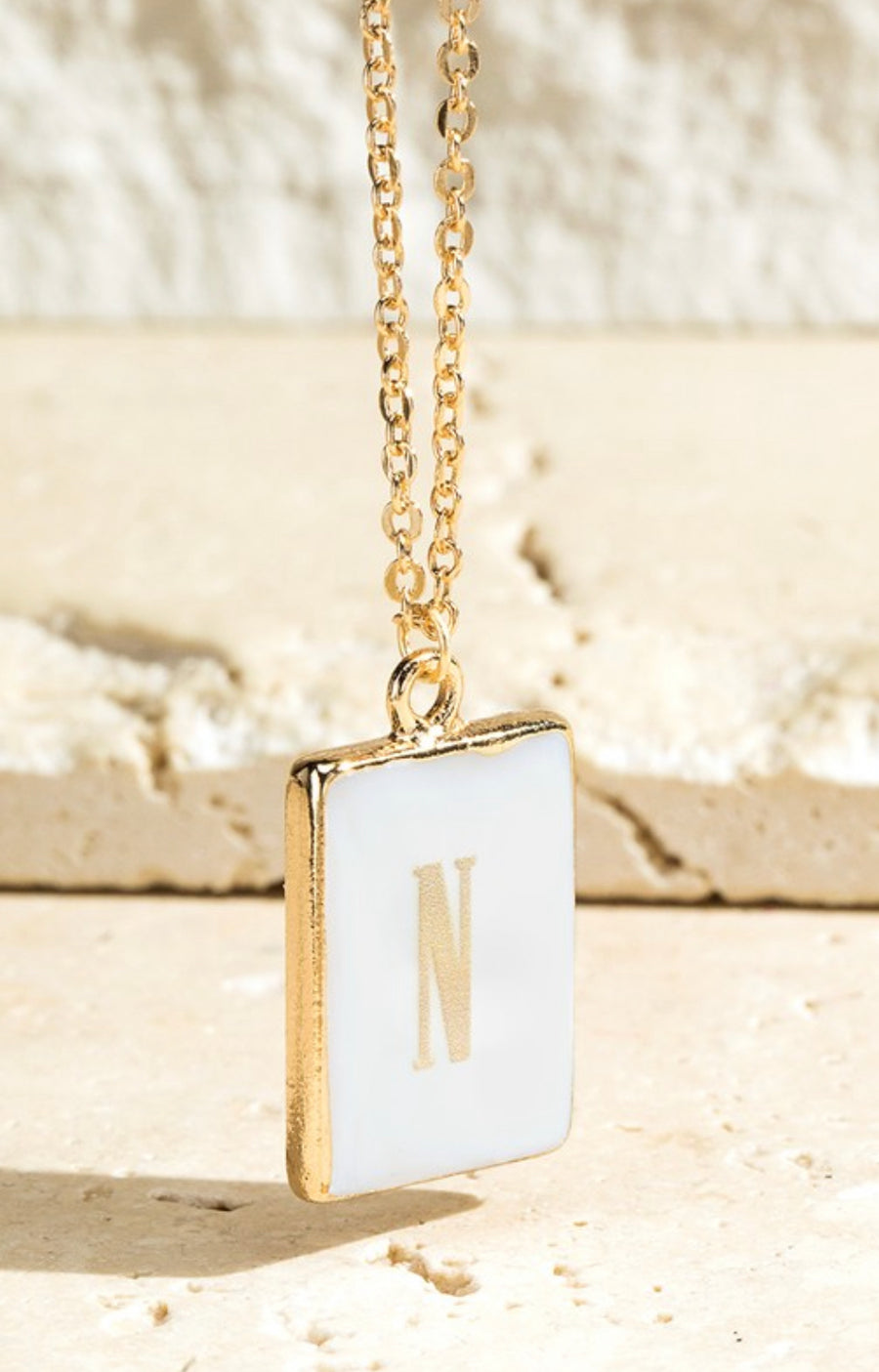 Gold and White Initial Square Necklaces