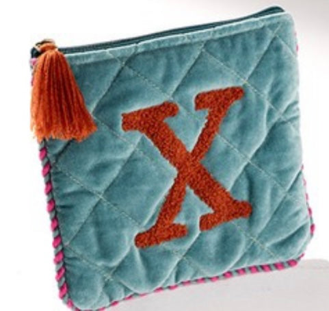 Embroidered Initial Velvet Pouch