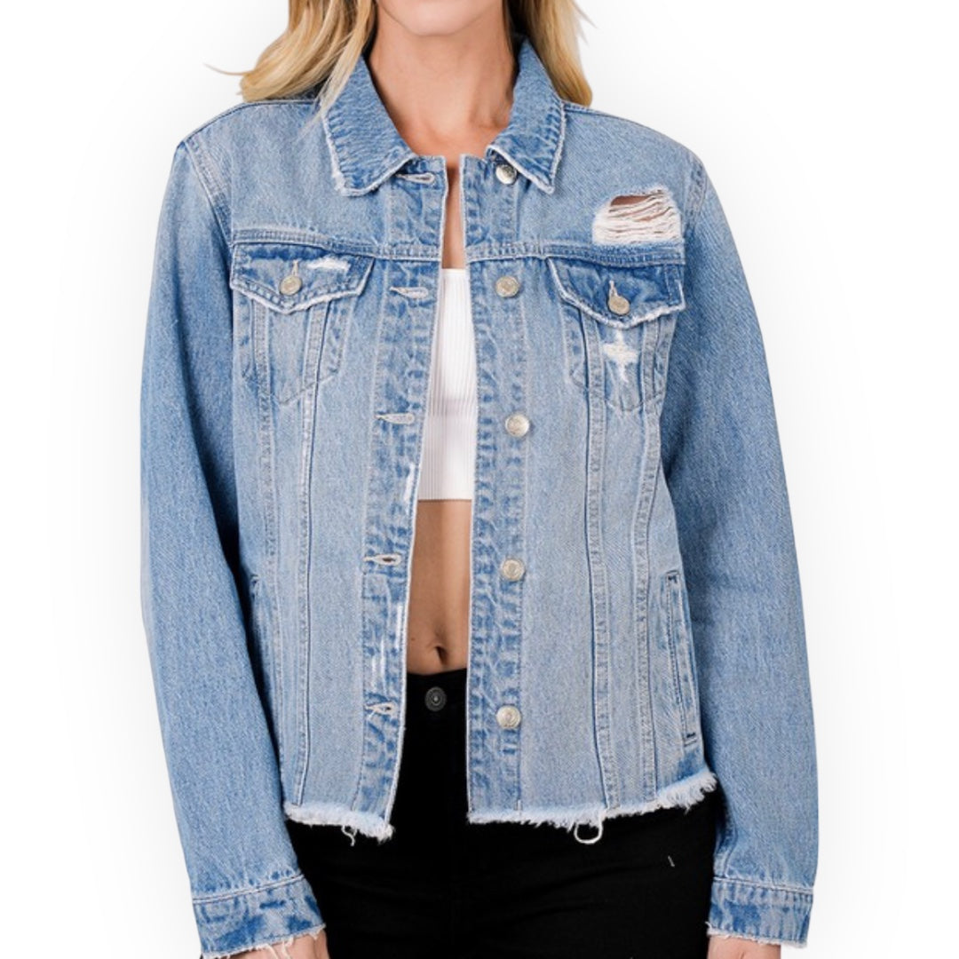 Zenana Rugged Edge Denim Jacket