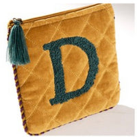 Embroidered Initial Velvet Pouch