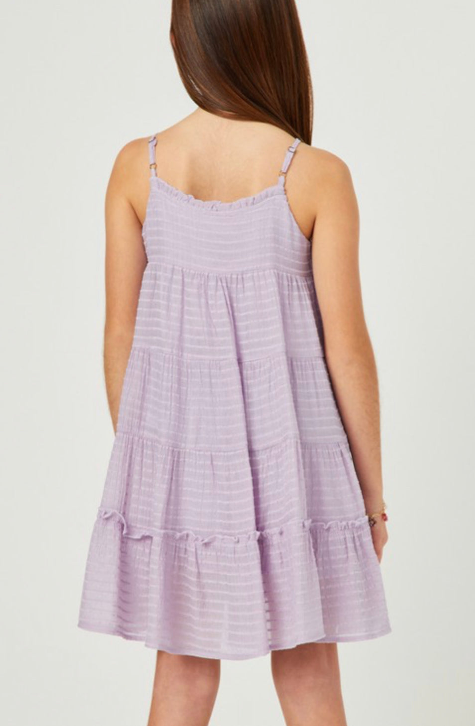 Kids The Tori Lavender Girls Texture Stripe Tiered Halter Mini Dress