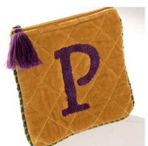 Embroidered Initial Velvet Pouch