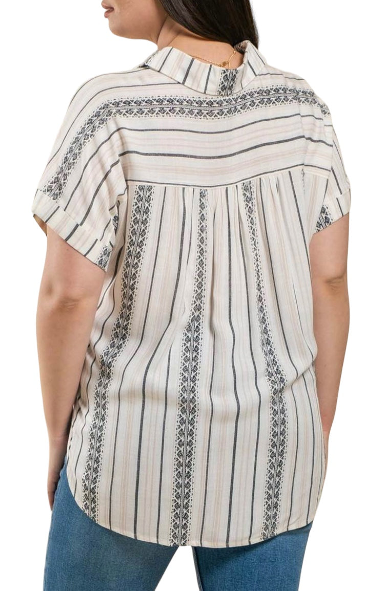 Plus Woven Top with Soft Print Detail
