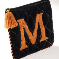 Embroidered Initial Velvet Pouch