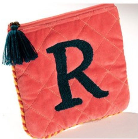 Embroidered Initial Velvet Pouch