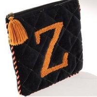 Embroidered Initial Velvet Pouch