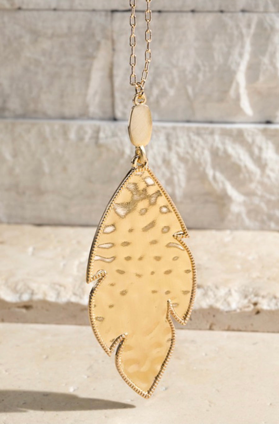 Gold Hammered Metal Leaf Necklace