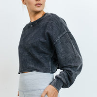Mono B Charcoal Cropped Jacquard Mineral Wash Pullover