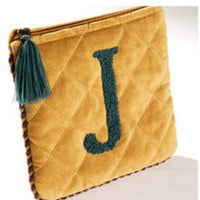 Embroidered Initial Velvet Pouch