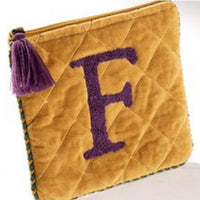 Embroidered Initial Velvet Pouch