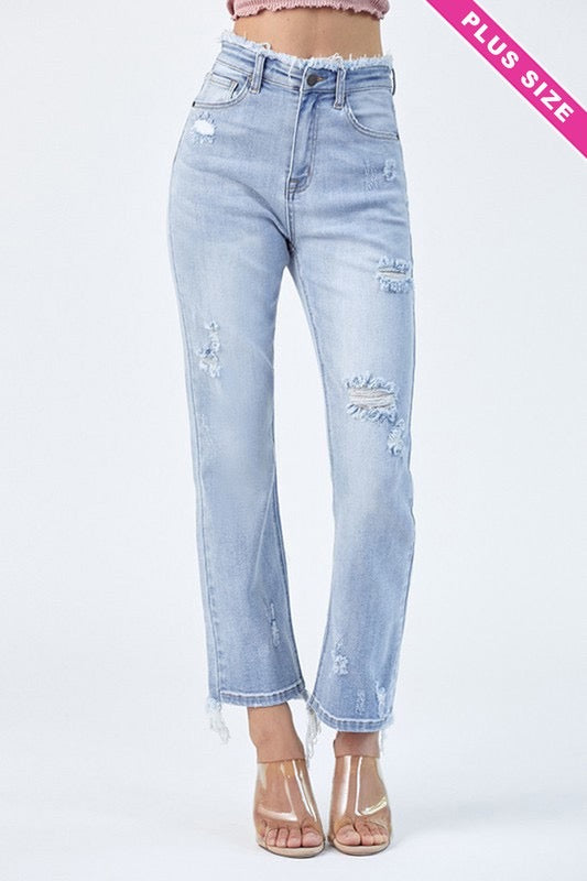 PLUS The Lauren Super High Rise Light Wash Distressed Denim