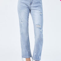 PLUS The Lauren Super High Rise Light Wash Distressed Denim