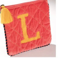 Embroidered Initial Velvet Pouch