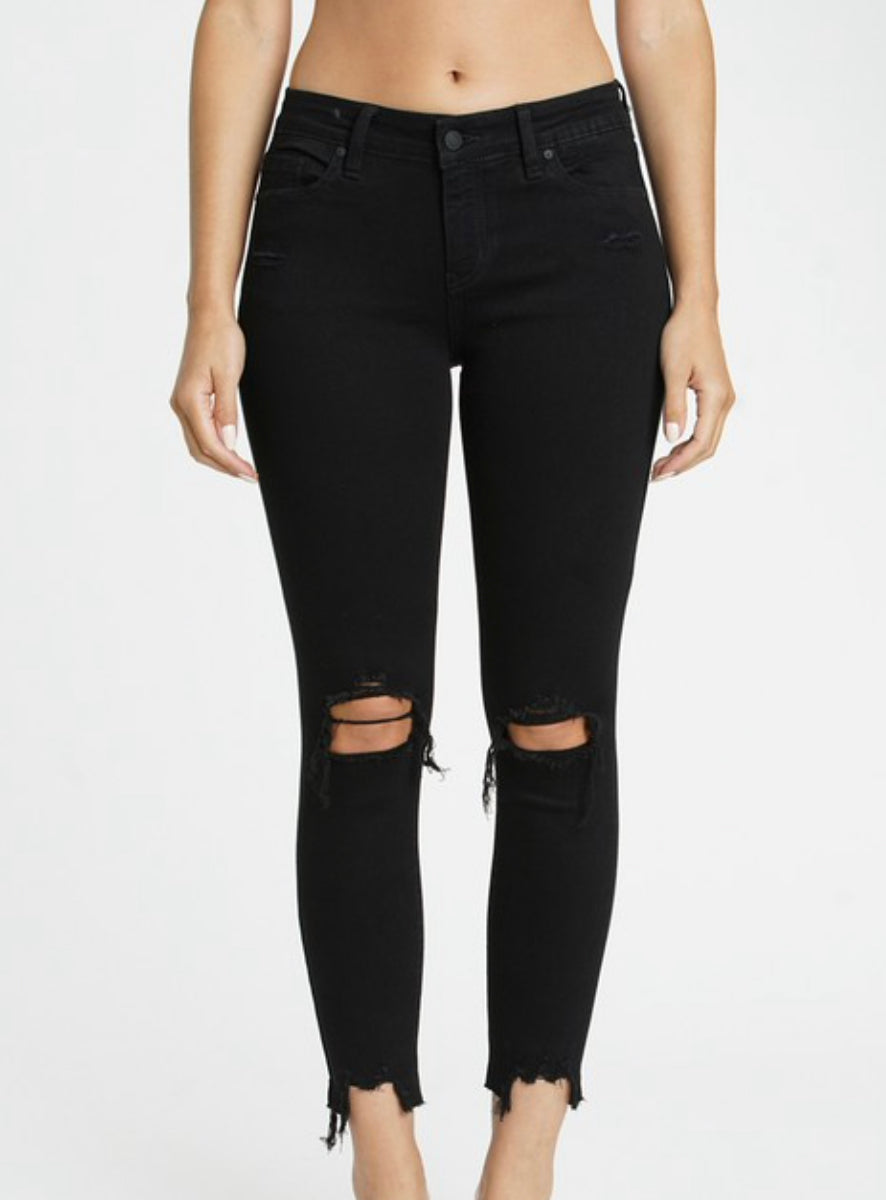 Eunina Black Distressed Mid Rise Skinny Denim