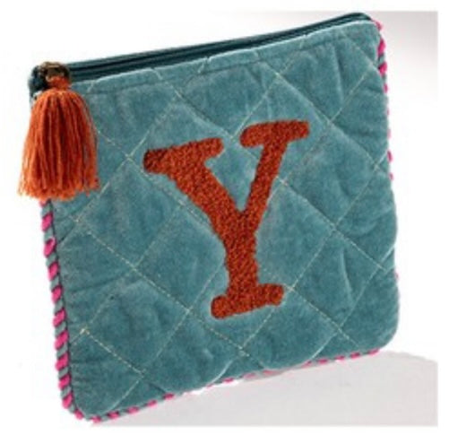 Embroidered Initial Velvet Pouch