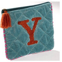 Embroidered Initial Velvet Pouch