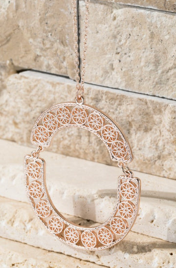 Moroccan Flower Filigree Rose Gold Necklace
