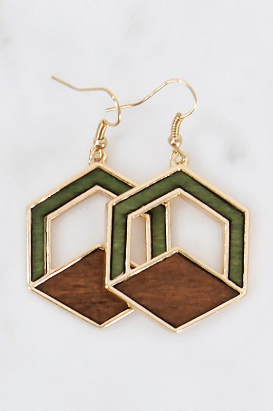 Roma Green and Brown Wooden Earring