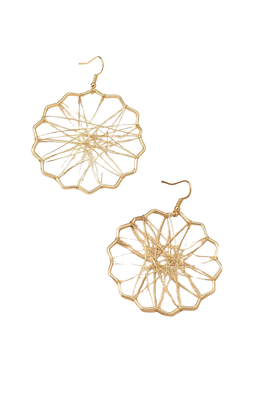 Gold Woven Flower Drop Earrings