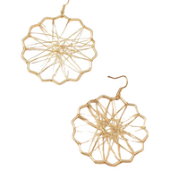 Gold Woven Flower Drop Earrings