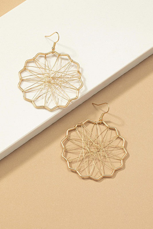 Gold Woven Flower Drop Earrings