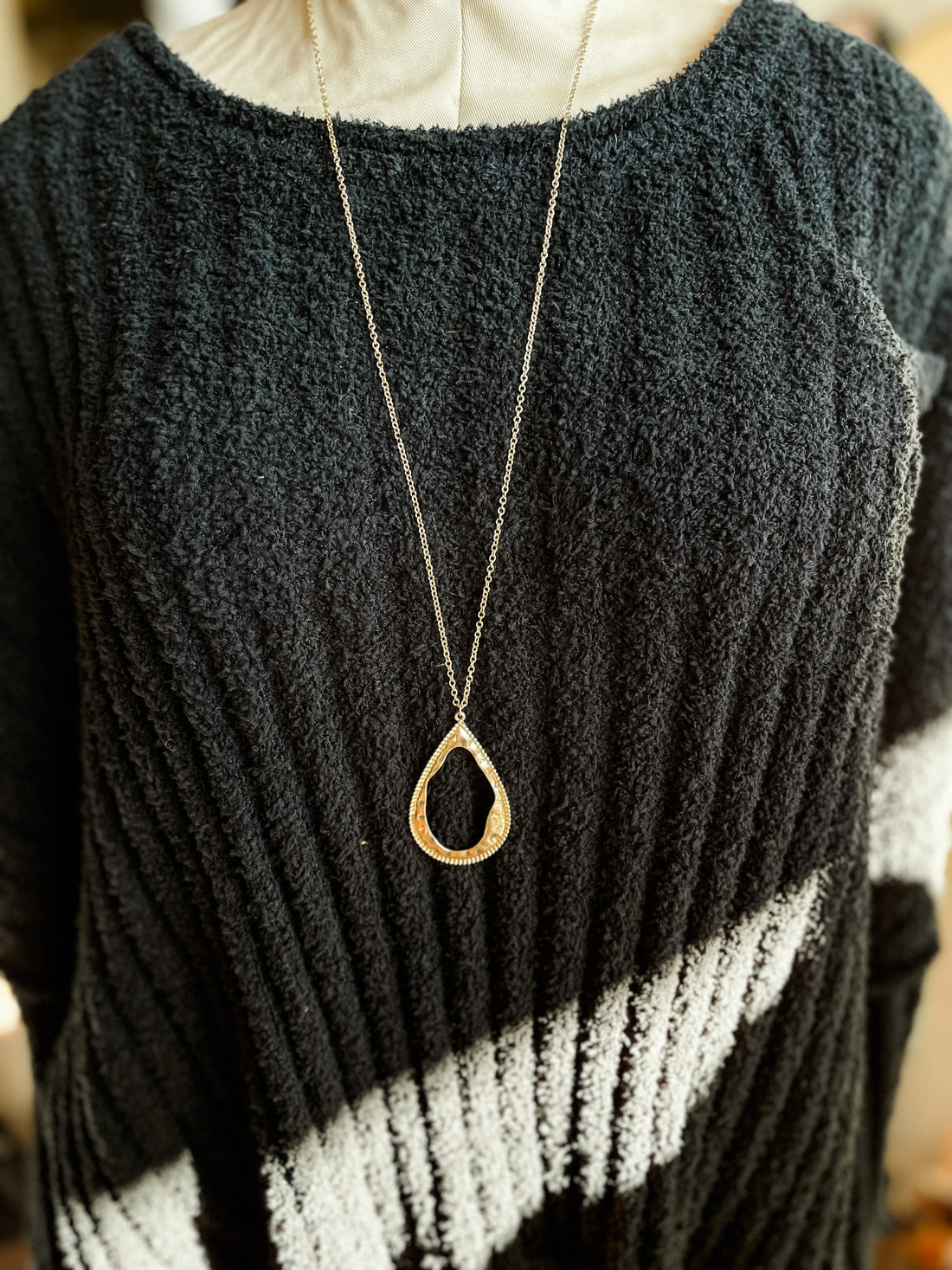 Gold Long Teardrop Necklace