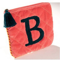 Embroidered Initial Velvet Pouch