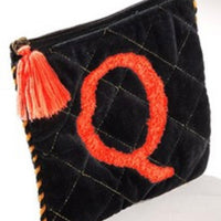 Embroidered Initial Velvet Pouch