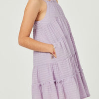 Kids The Tori Lavender Girls Texture Stripe Tiered Halter Mini Dress