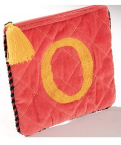 Embroidered Initial Velvet Pouch