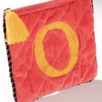 Embroidered Initial Velvet Pouch