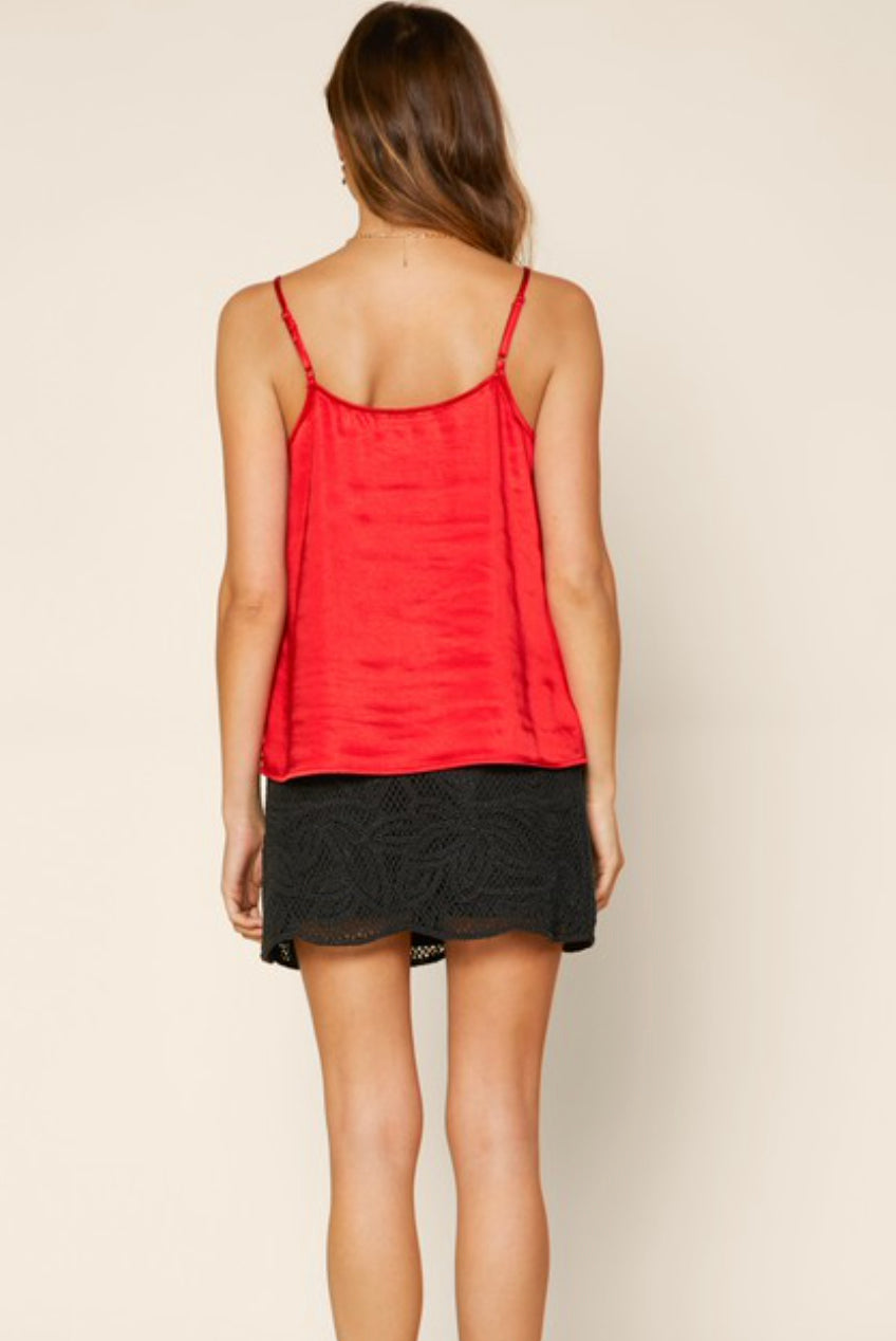Say You Love Me Red Satin Lace Cami