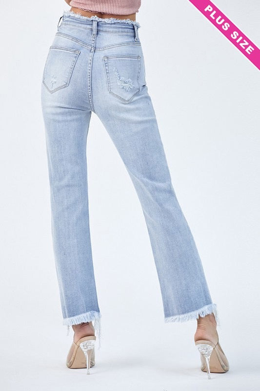 PLUS The Lauren Super High Rise Light Wash Distressed Denim