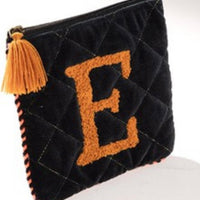 Embroidered Initial Velvet Pouch