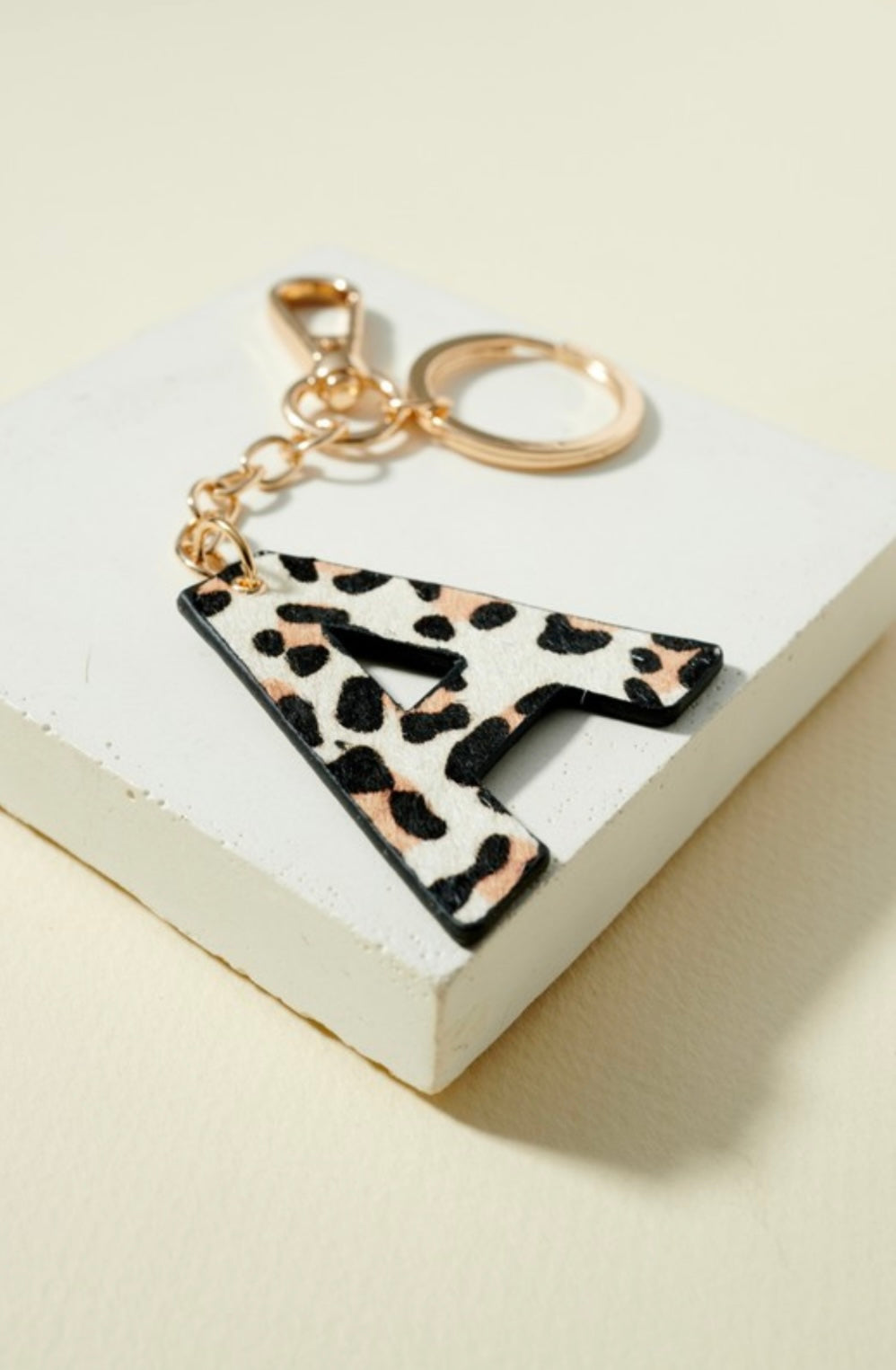 Leopard Initial Geniune Leather Keychain